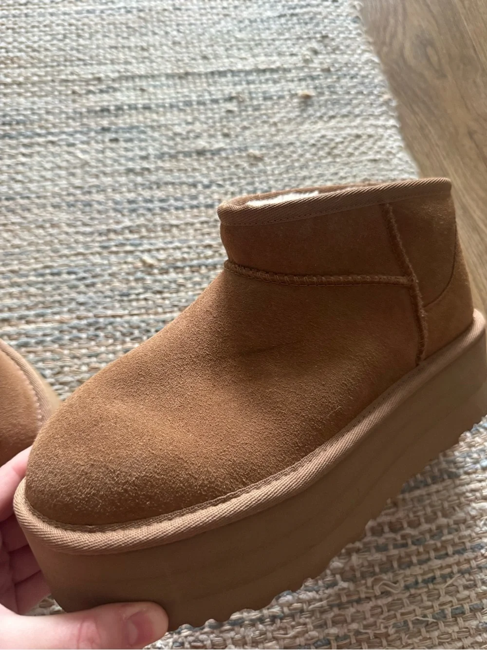 UGG Women's Classic Ultra Mini Platform Boots in chestnut suede